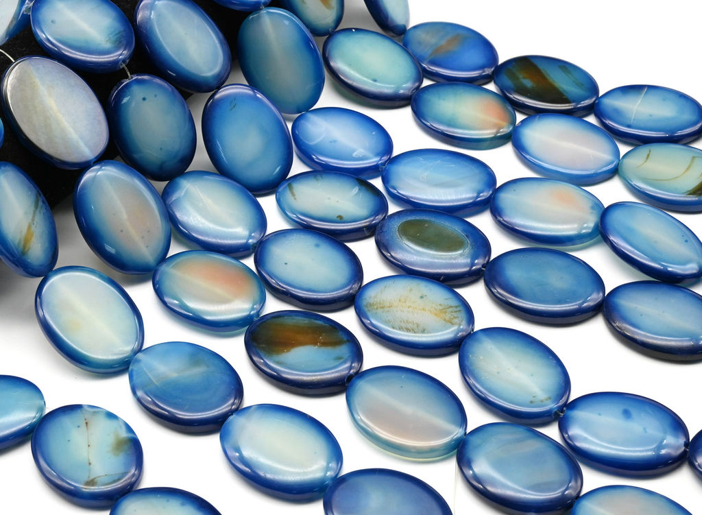 Бусины из агата тонированного овал 30*40мм, цв.синий, 39см, 9 бусин Радуга камня