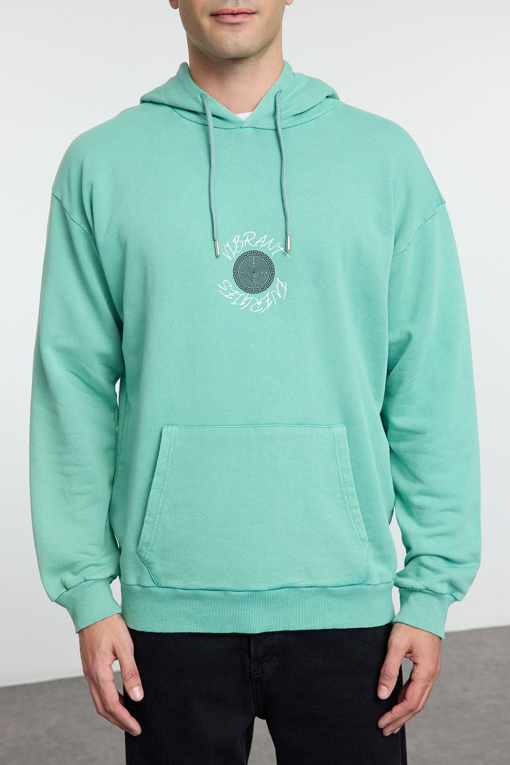 Mint Oversize/Genis Kesim Yaz? S?rt Bask?l? Soluk Efektli Sardonsuz Sweatshirt TMNAW25SW00043
