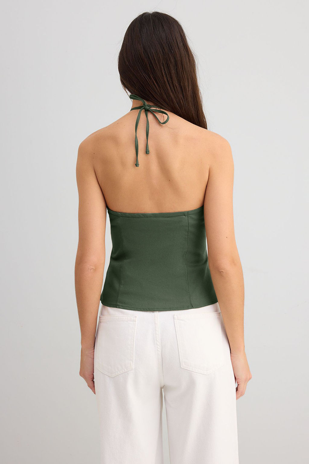 Trendyolmilla Ac?k Kahverengi Pamuklu Gabardin Halter Yaka Fitted Bedene Oturan Dokuma Bluz TWOSS25BZ00536  фото 6