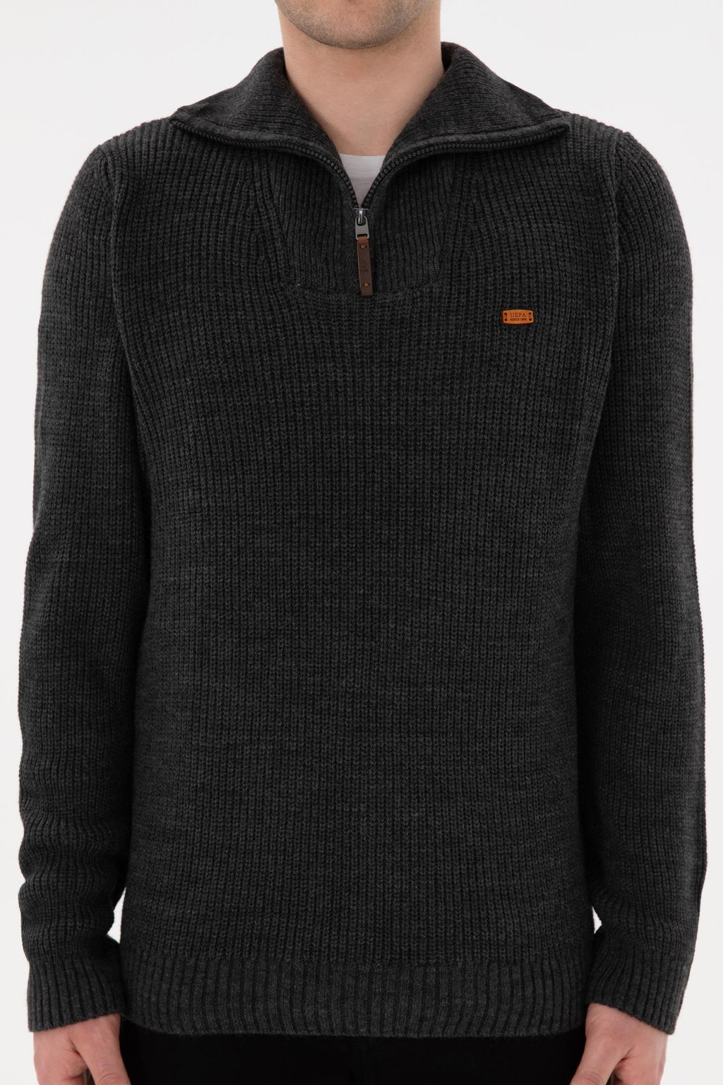 Erkek Regular Fit Yar_m Fermuarl_ Antrasit Kazak