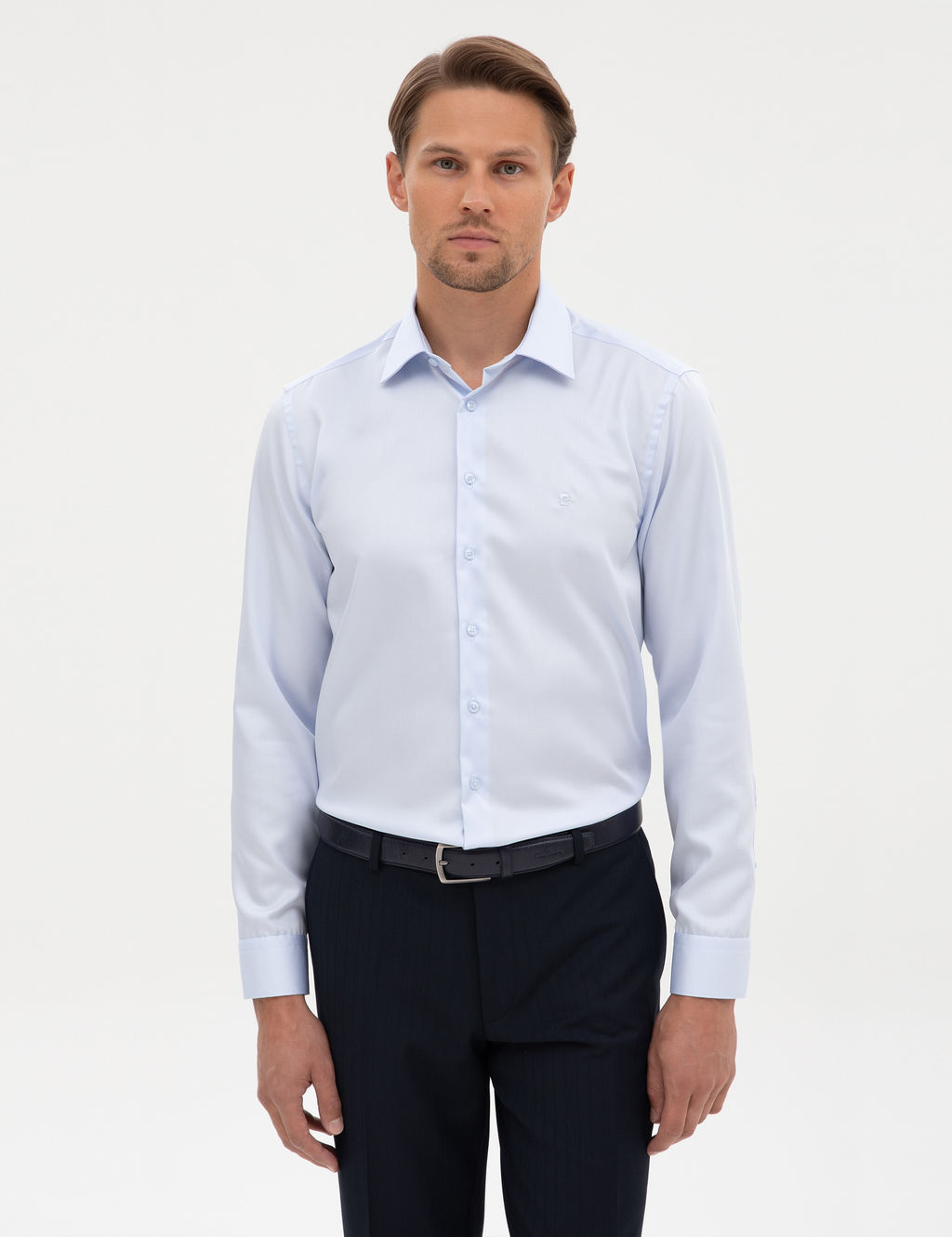 A__k Mavi Non Iron Kolay _t_lenebilir Slim Fit G_mlek