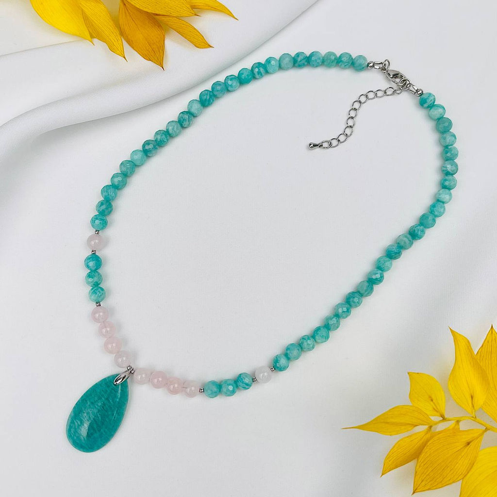 Колье из Амазонита и Розового кварца 42 см +