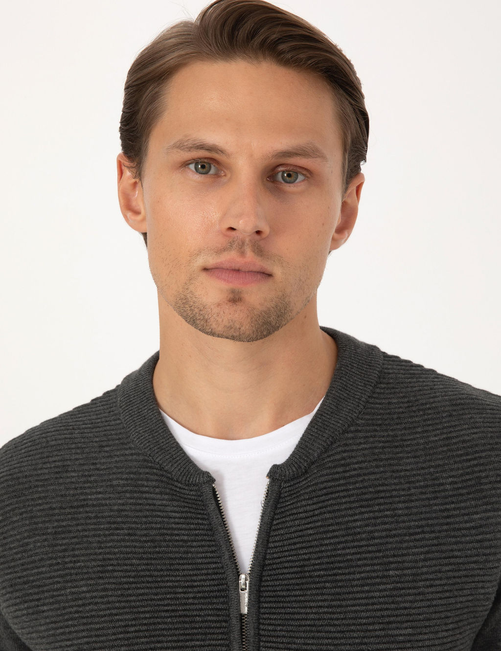 A__k Gri Melanj Slim Fit Fermuarl_ Triko H_rka - Pierre cardin фото 2