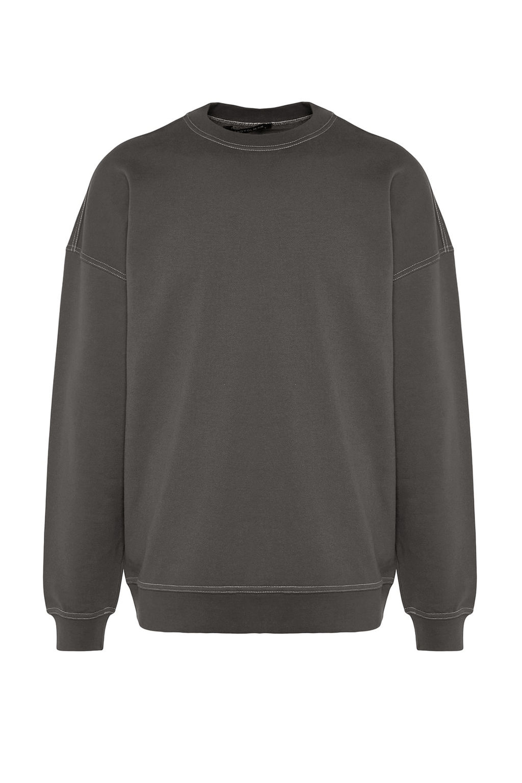 Antrasit Oversize/Genis Kesim Kontrast Dikis Detayl? Bisiklet Yaka Sweatshirt TMNAW24SW00011