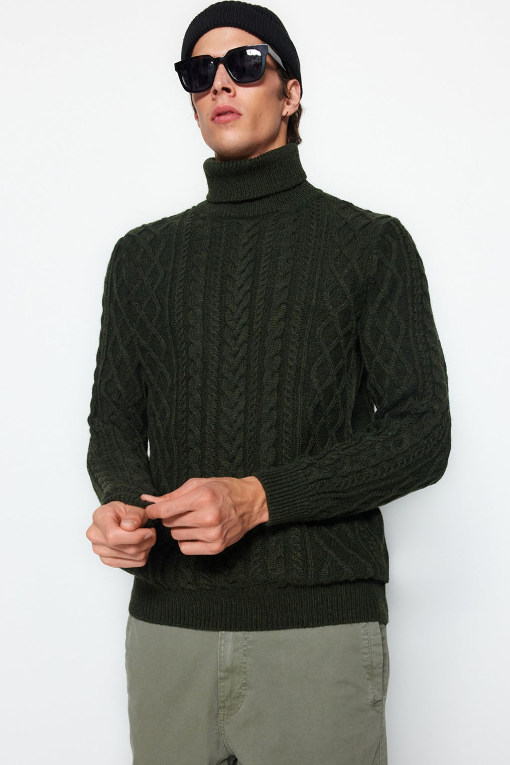 TRENDYOL MAN Vizon Slim Fit Yunlu Bal?kc? Yaka Sac Orgu Triko Kazak TMNAW22KZ0302 - Trendyolmilla фото 15