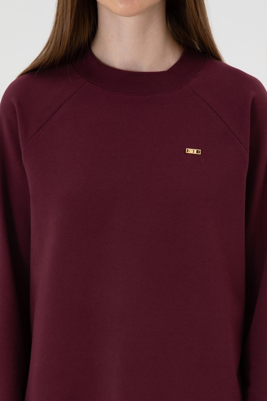 Kad_n Bordo Regular Bisiklet Yaka Basic Sweatsh_rt