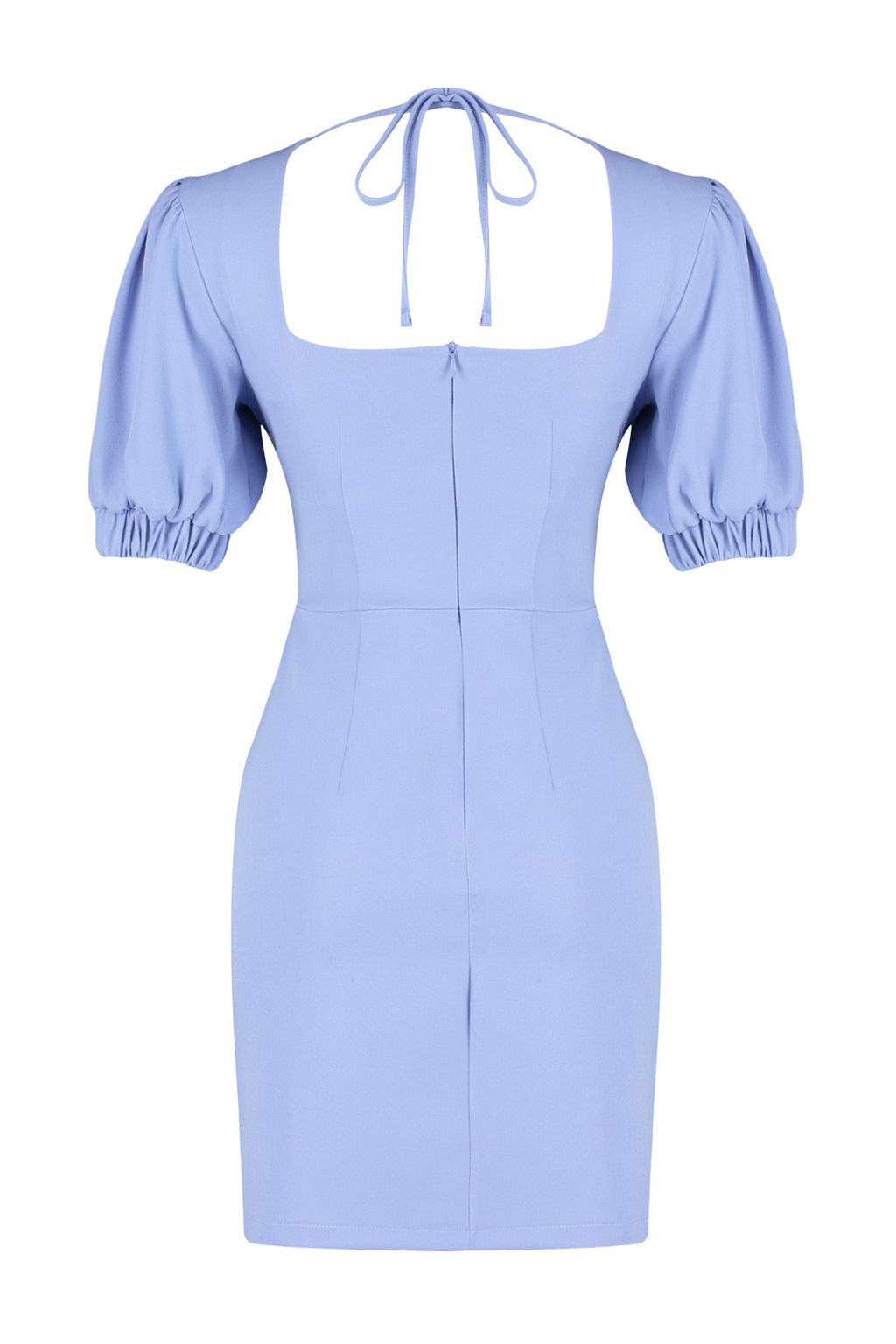 Mavi A Kesim S?rt Datayl? Balon Kollu Mini Dokuma Elbise TWOSS24EL00652