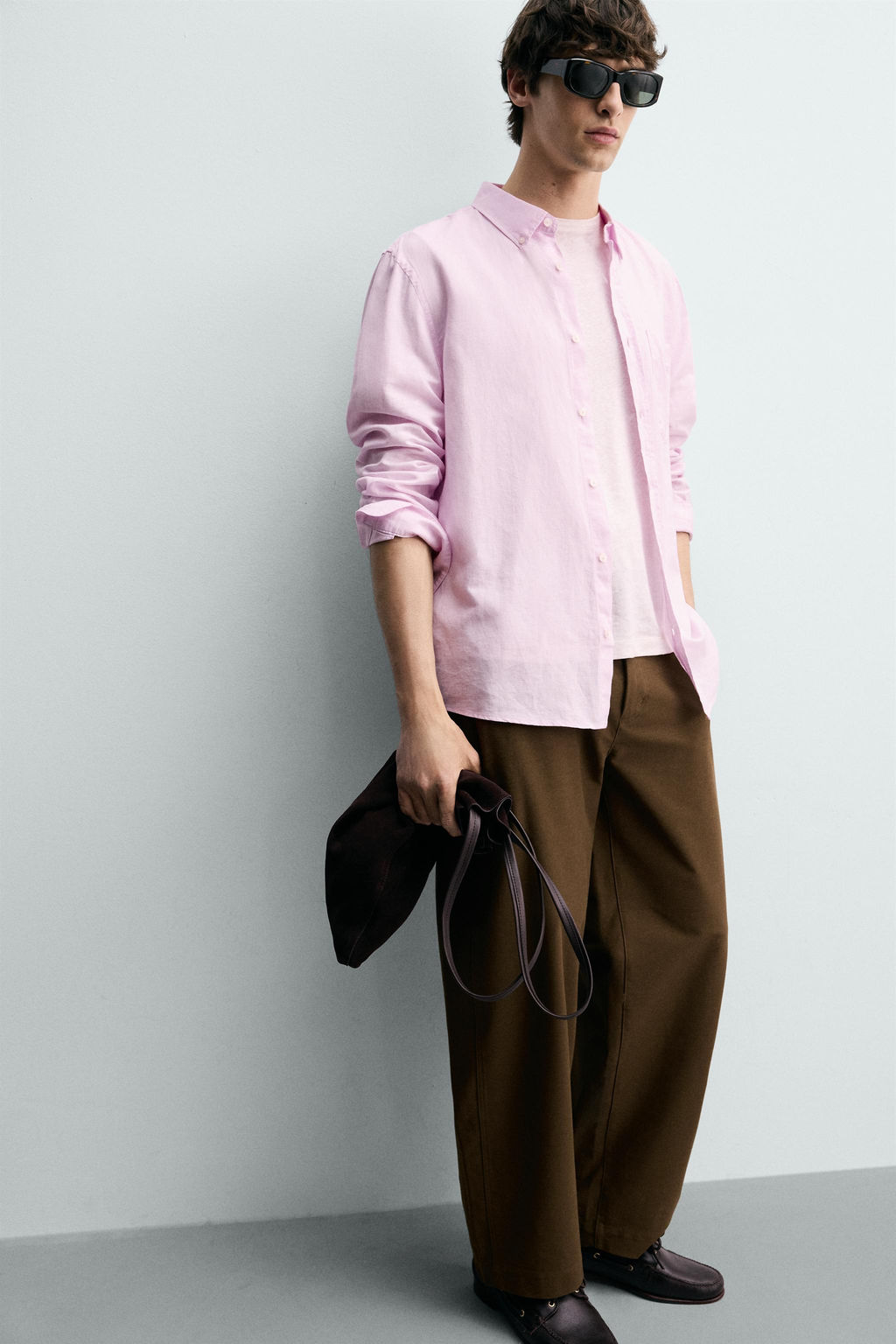 Рубашка Camisa Regular Fit Lino Algodon розовая из льна