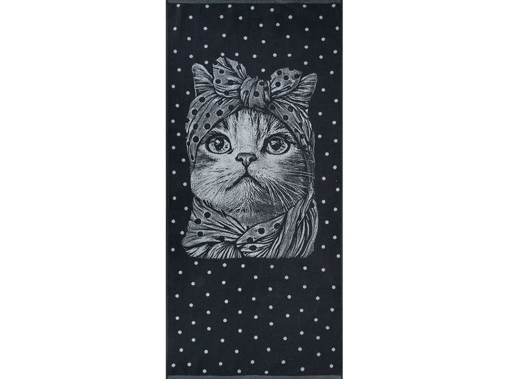 Полотенце махровое 6с102.411ж1 Кошка в горошек(антрацит) 67х150см