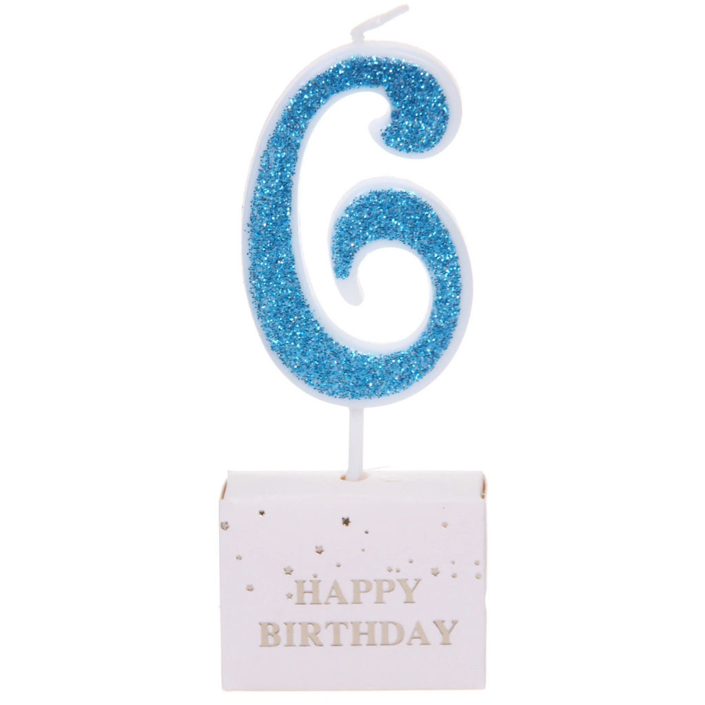 Цена за 10 шт. Свеча для торта Цифра Иллюзия "6" 9.5 см, голубой