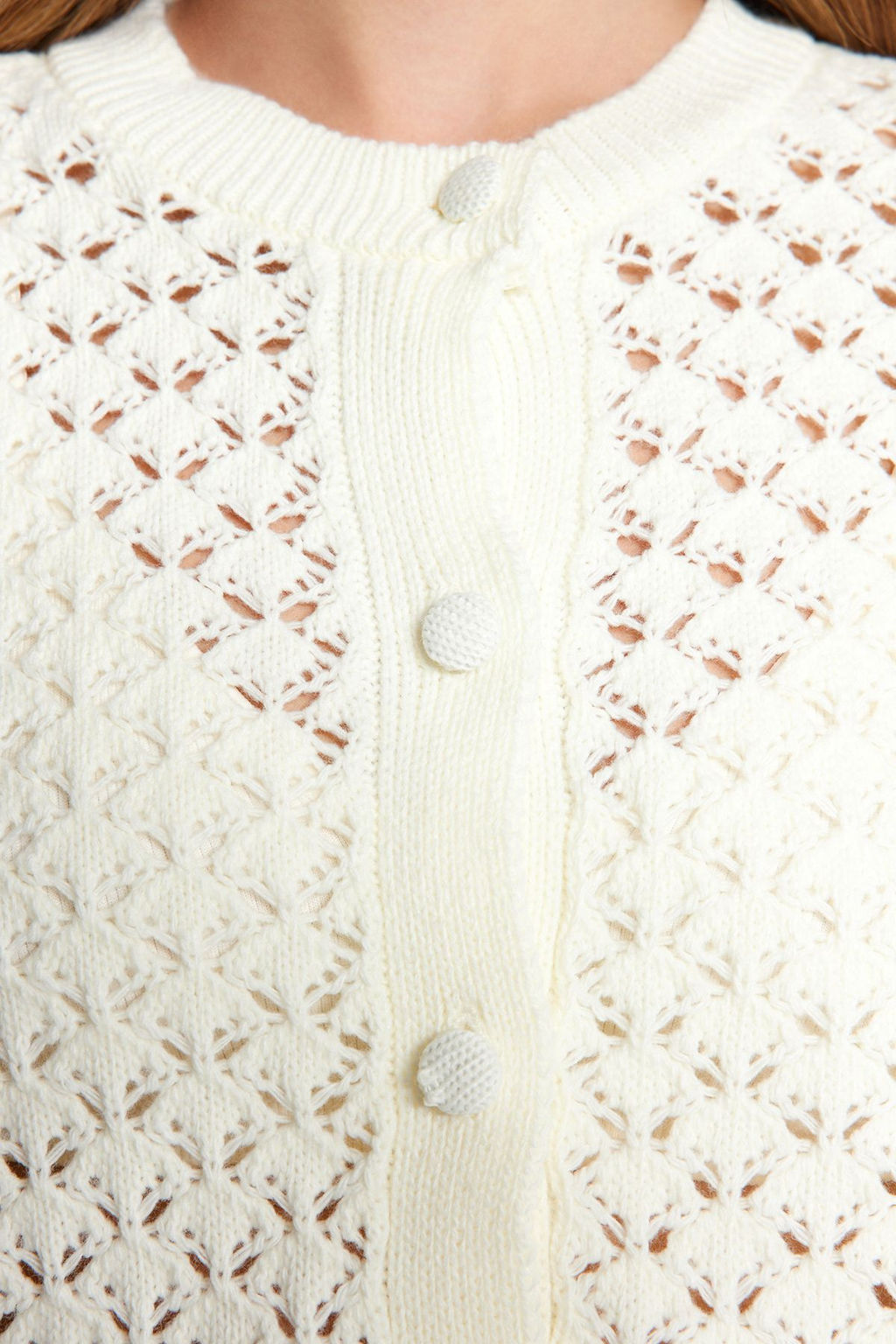 Ekru Crop Dantel Garnili Ajurlu/Delikli Triko H?rka TWOAW24KZ01059