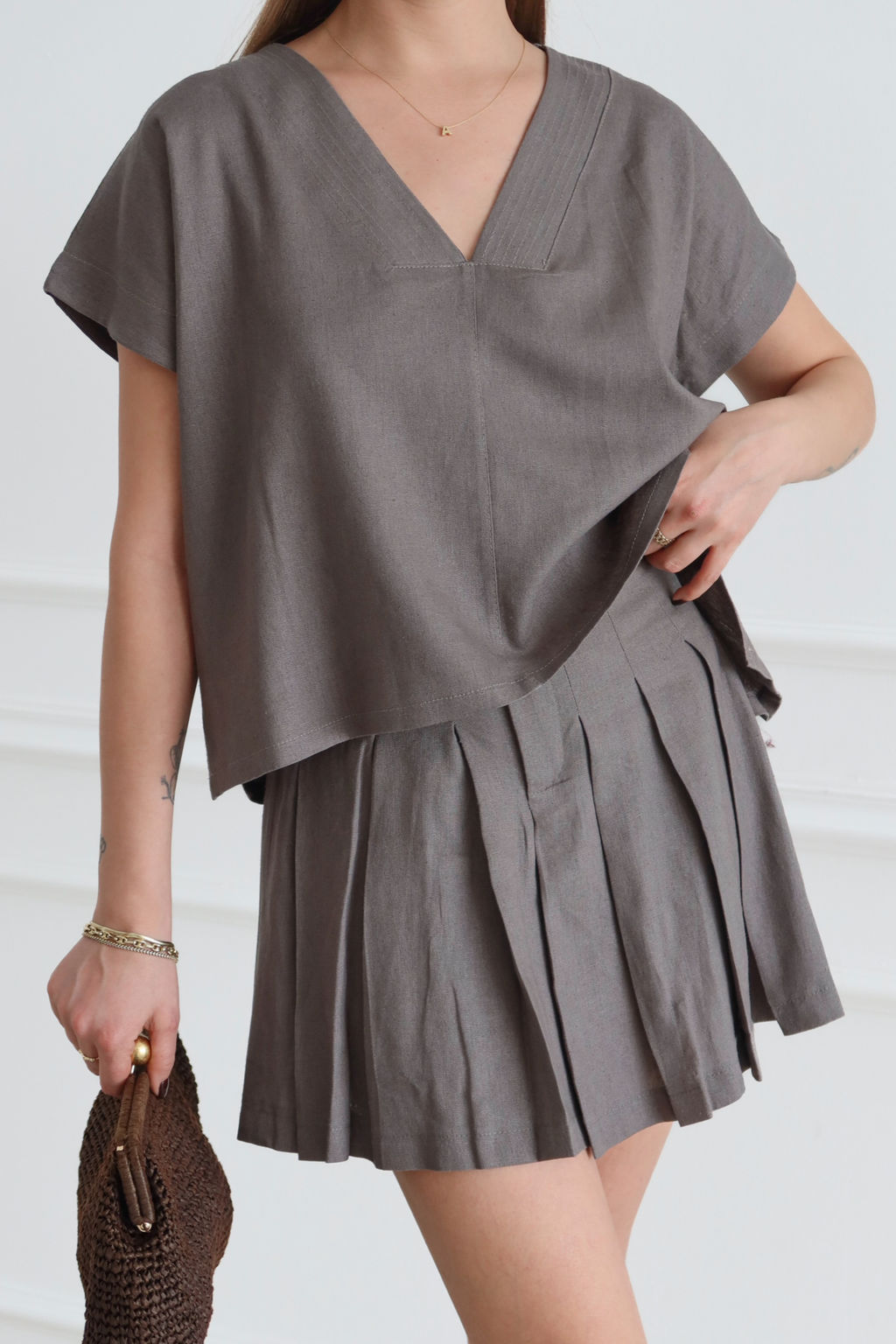 Haki Keten Etek Bluz Dokuma Alt - Ust Tak?m TWOSS26AU00072 - Trendyolmilla фото 3