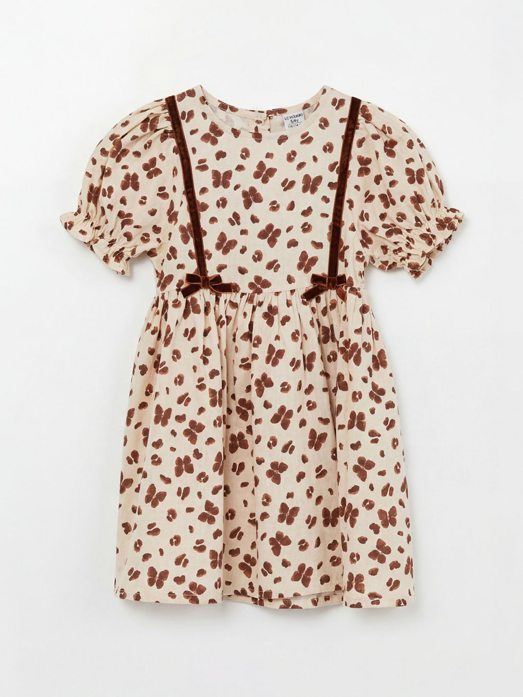 Bisiklet Yaka Kelebek Bask?l? K?z ?ocuk Elbise