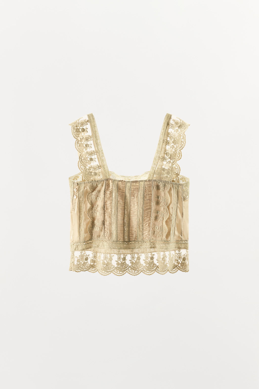 TOP SATINADO PLIEGUES ENCAJE / Blanco roto - Zara фото 4