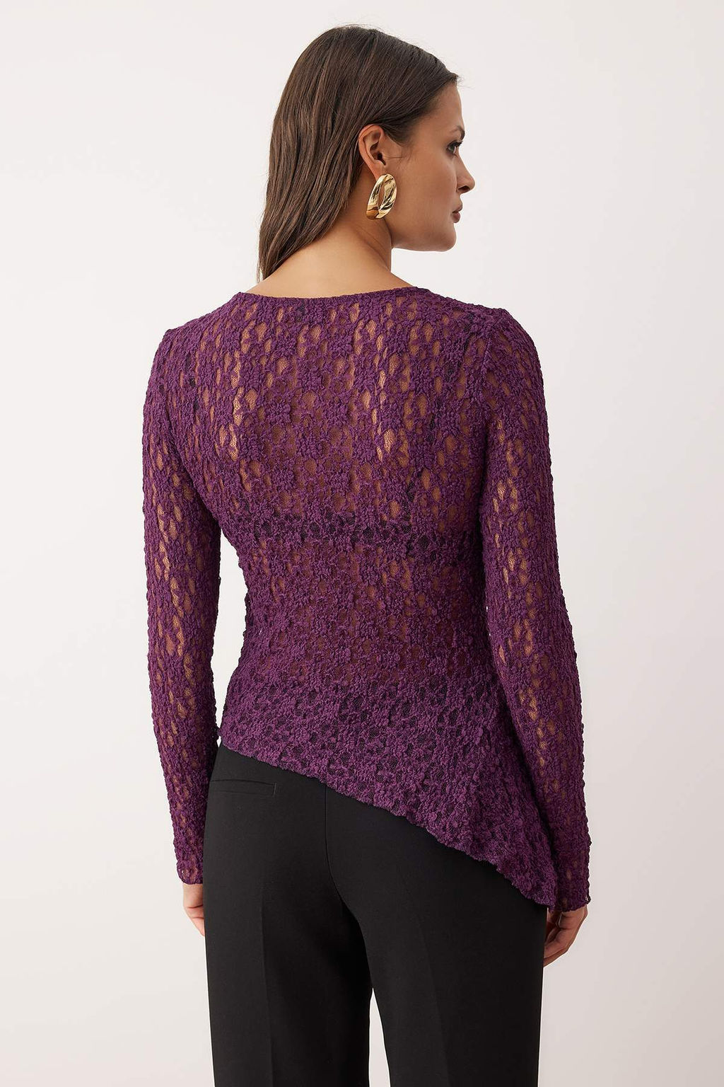 Murdum Asimetrik Dantel Fitted/Vucuda Oturan Orme Bluz TWOAW26BZ00028 - Trendyolmilla фото 8