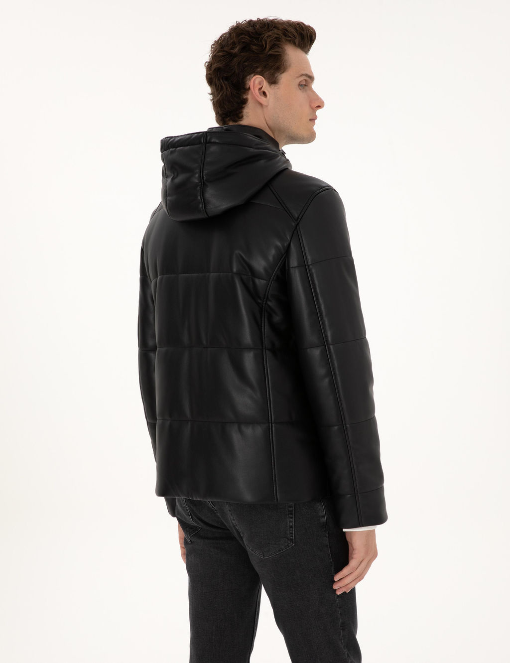 Siyah Kap__onlu Suni Deri Ceket - Pierre cardin фото 5