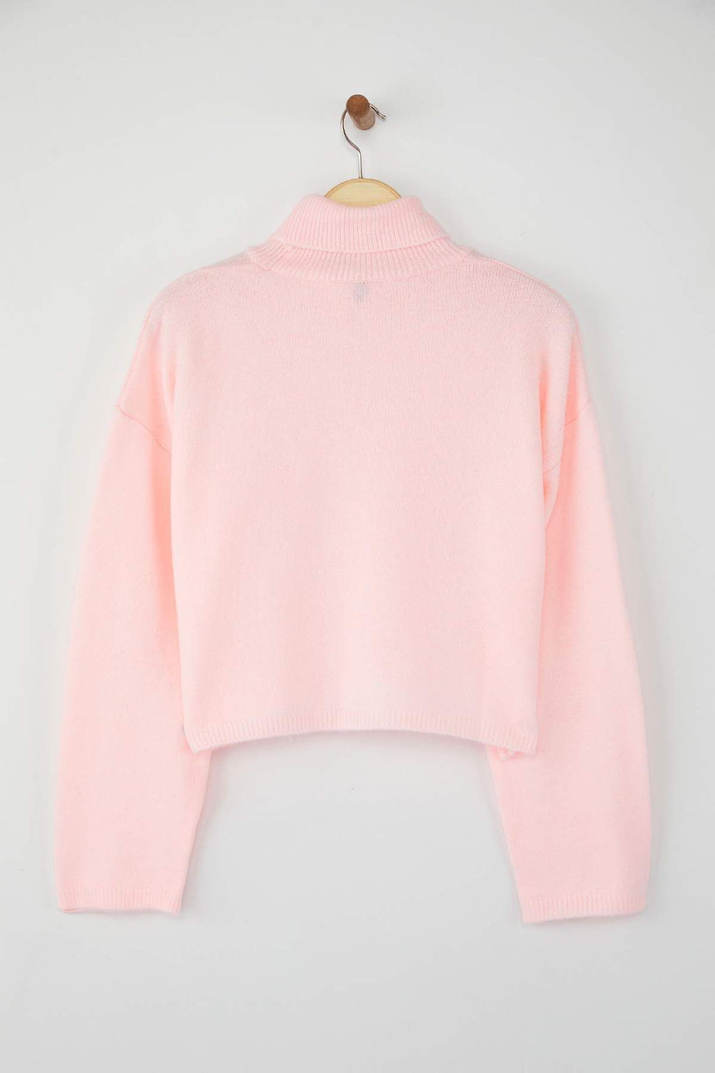 Wardrobe Essentials Pembe Genis Kal?p Yumusak Dokulu Crop/K?sa Triko Kazak TWOAW26KZ00113