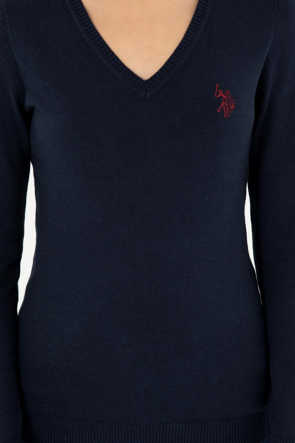 Женский темно-синий базовый свитер с v-образным вырезом - U.s. polo assn фото 6