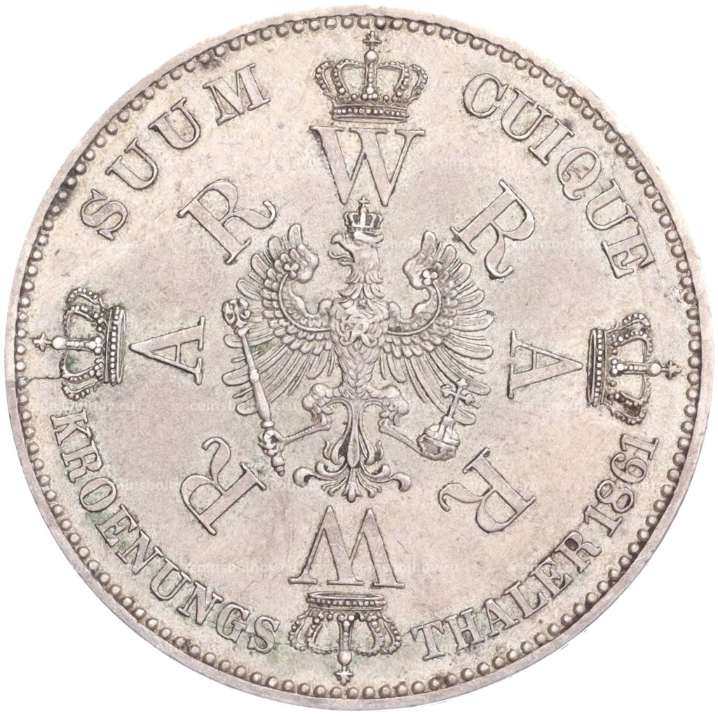 1 талер 1861 года A Пруссия Коронация Вильгельма I и Августы