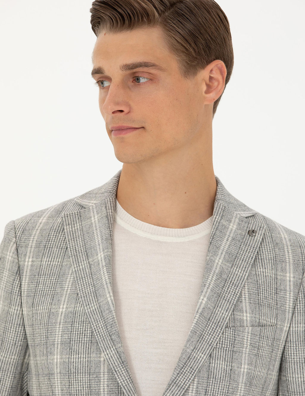 Серый приталенный костюм из смесовой шерсти в клетку - Cacharel фото 4