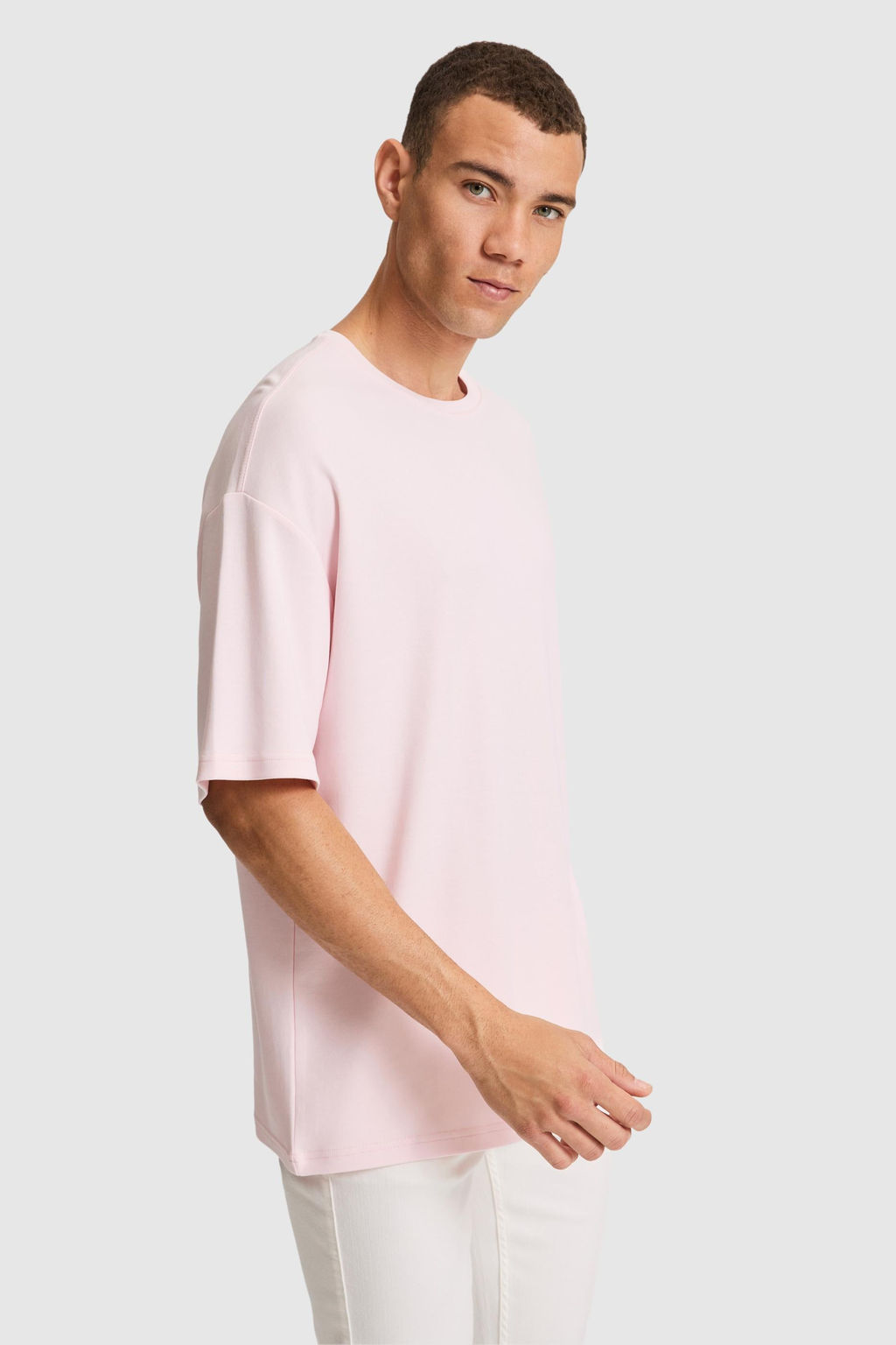 Erkek A__k Pembe Comfort Fit Bisiklet Yaka Ti__rt