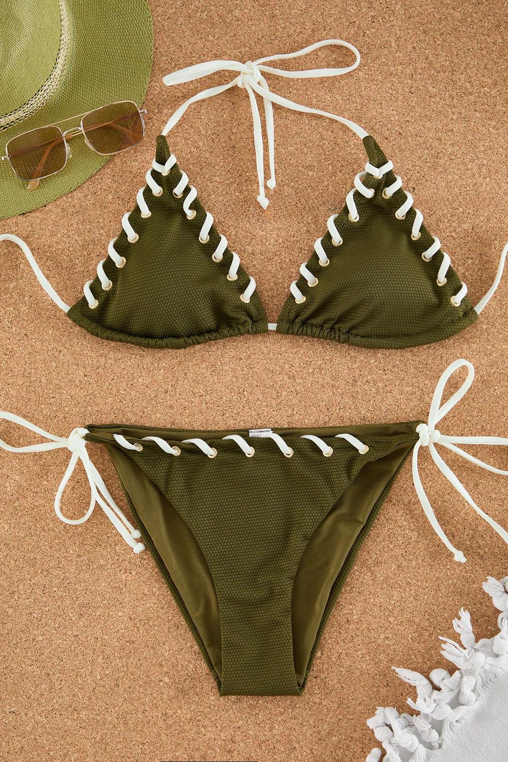 TRENDYOLMILLA Ekru Ucgen Kontrast Renk Biyeli Regular Bikini Tak?m? TBESS25BT00045  фото 9