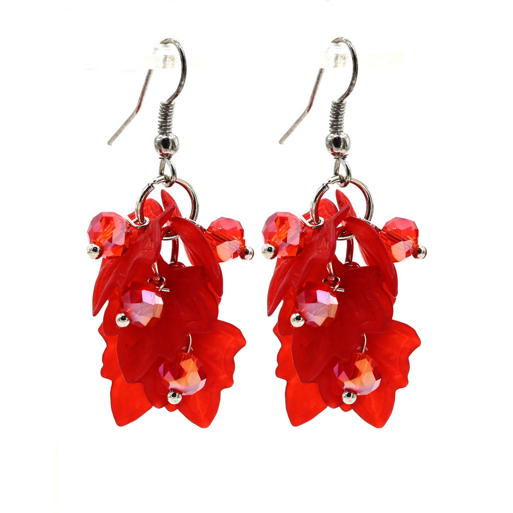 Красные серьги Кленовый лист с цирконами, 6,1г