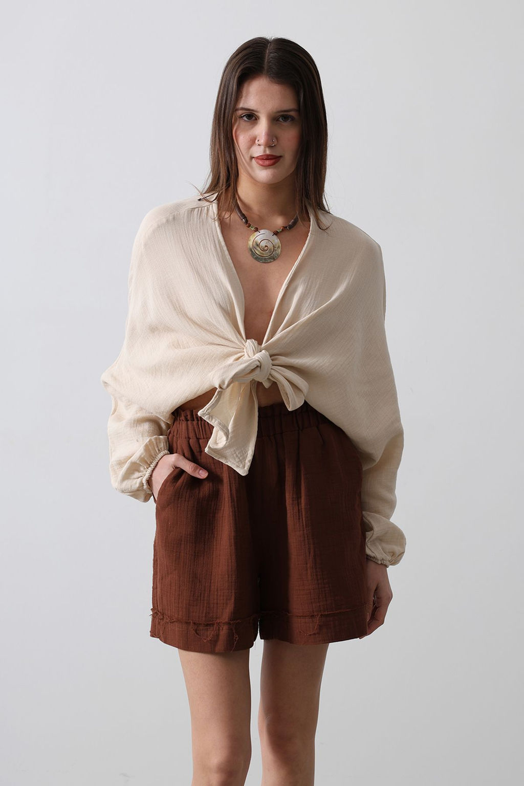 TRENDYOLMILLA Kahverengi Beli Lastikli Mini Sort & Bermuda TWOSS25SR00037  фото 2