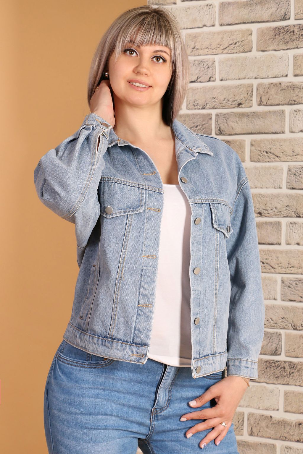 Джинсовая куртка с рисунком на спине - Almond фото 2