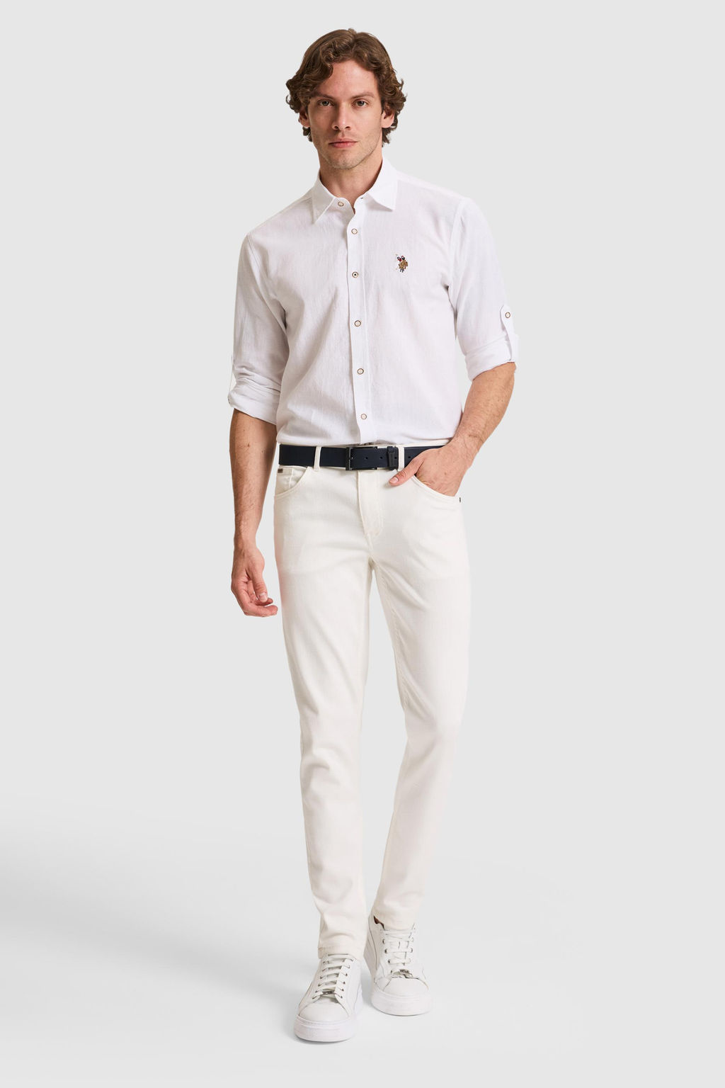 Erkek Keten Karml Beyaz Uzun Kollu Basic Gmlek - U.s. polo assn фото 5
