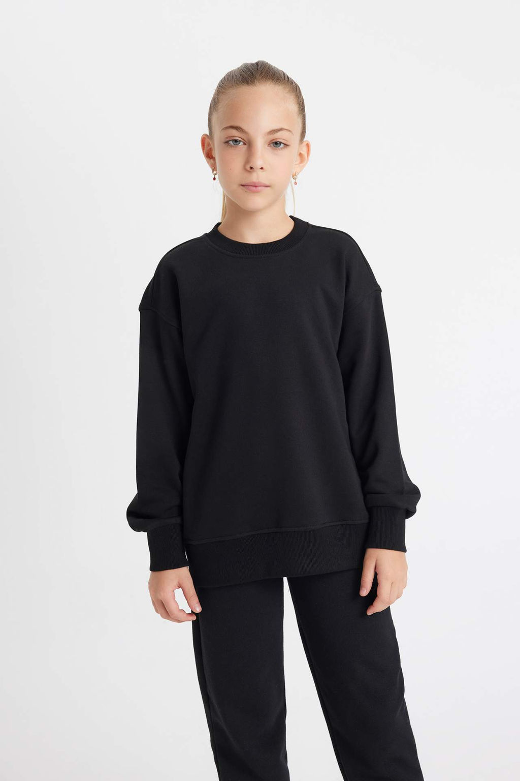 K?z Cocuk Relax Fit Bisiklet Yaka Pamuklu Basic Duz Okul Sweatshirt - Defacto фото 5