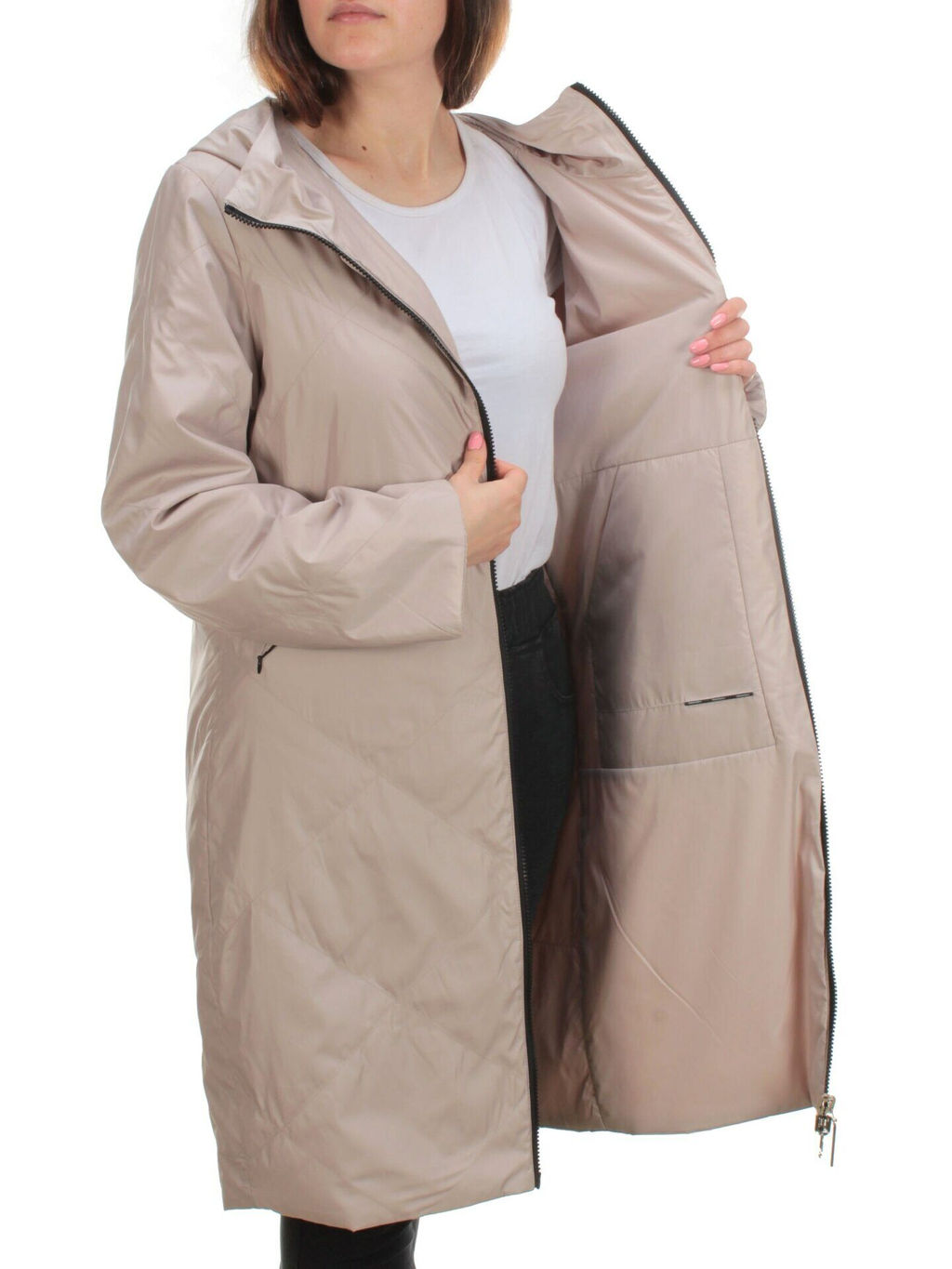 22098 BEIGE Куртка демисезонная двухсторонняя женская (80 гр. синтепон) - Фабричный китай фото 6