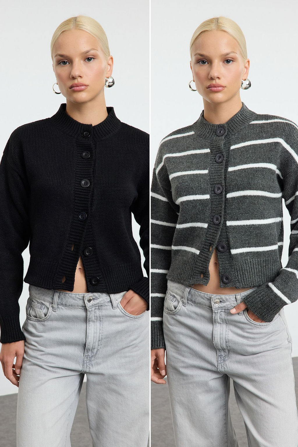 TRENDYOLMILLA Siyah-Antrasit Yumusak Dokulu 2li Paket Triko H?rka TWOAW25HI00352