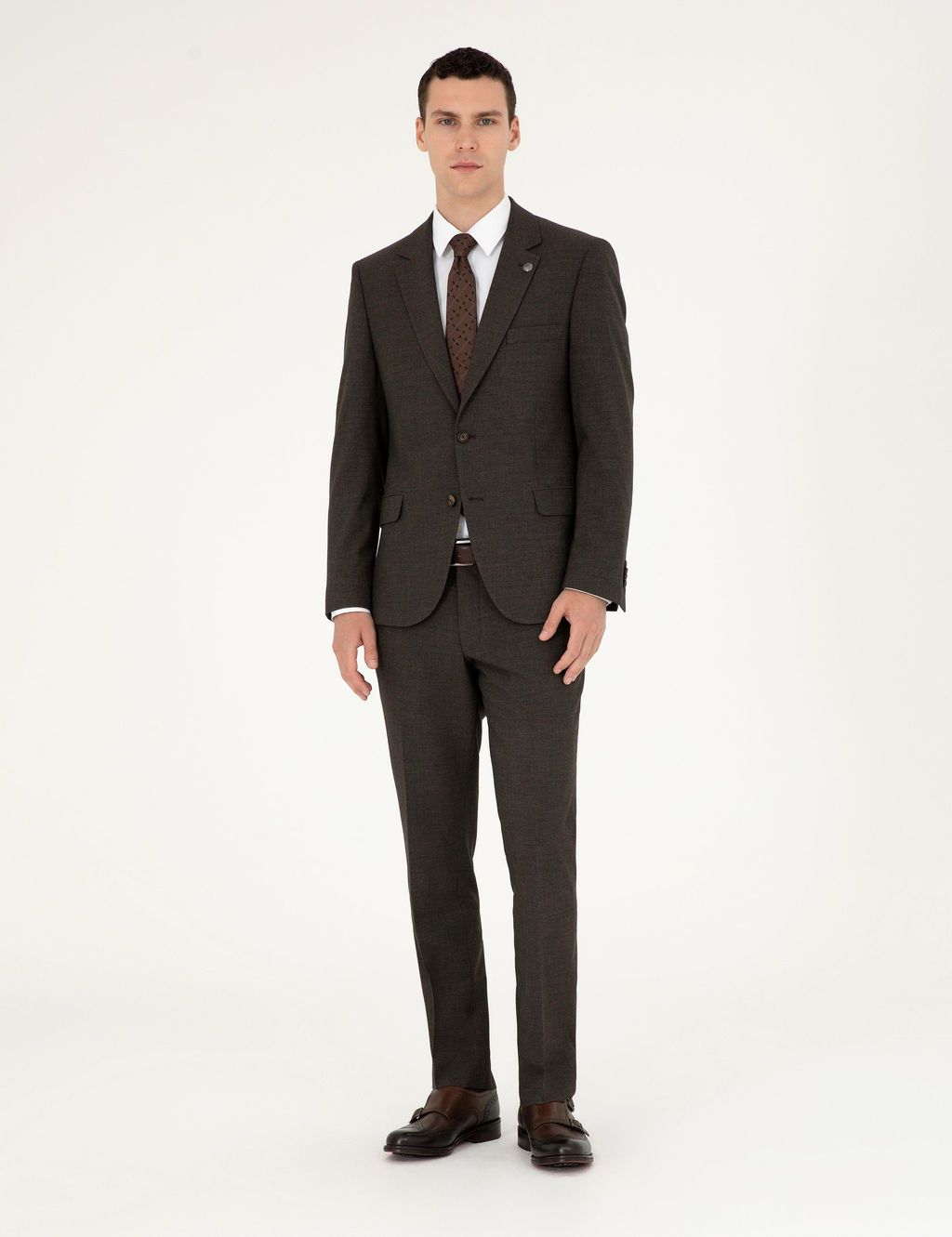 Kahverengi Slim Fit Tak_m Elbise