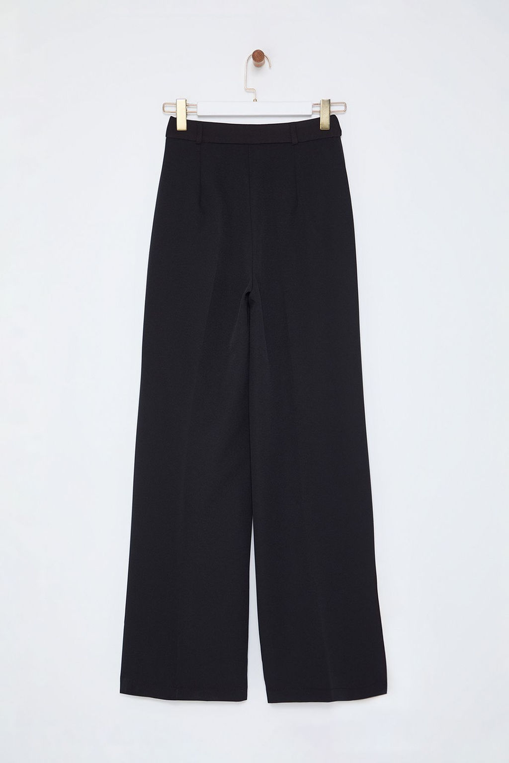 Siyah Pilili Wide Leg/Genis Paca Dokuma Pantolon TWOAW25PL00109 Palazzo