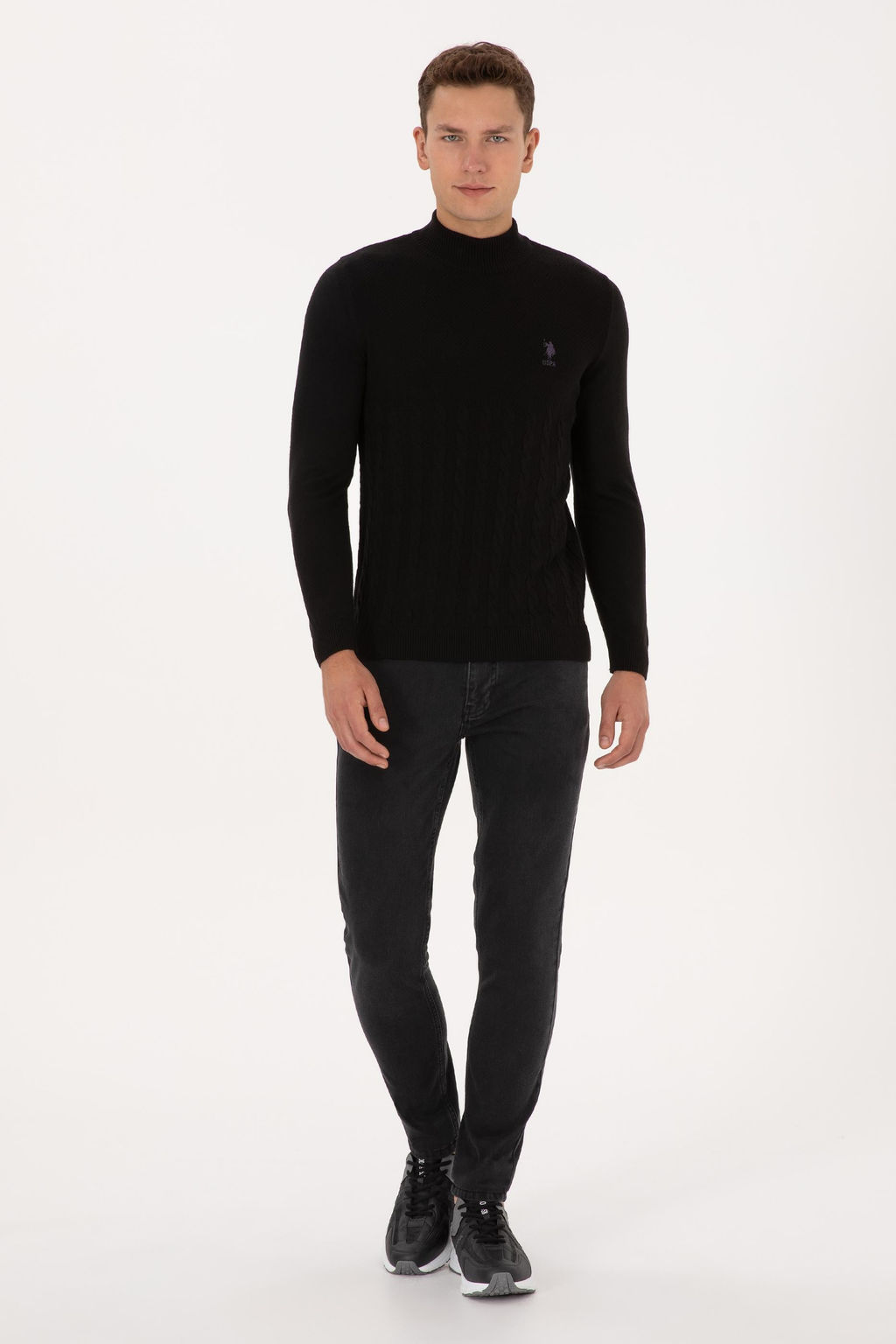 Erkek Slim Fit Yar_m Bal_k__ Yaka Siyah Kazak - U.s. polo assn фото 4