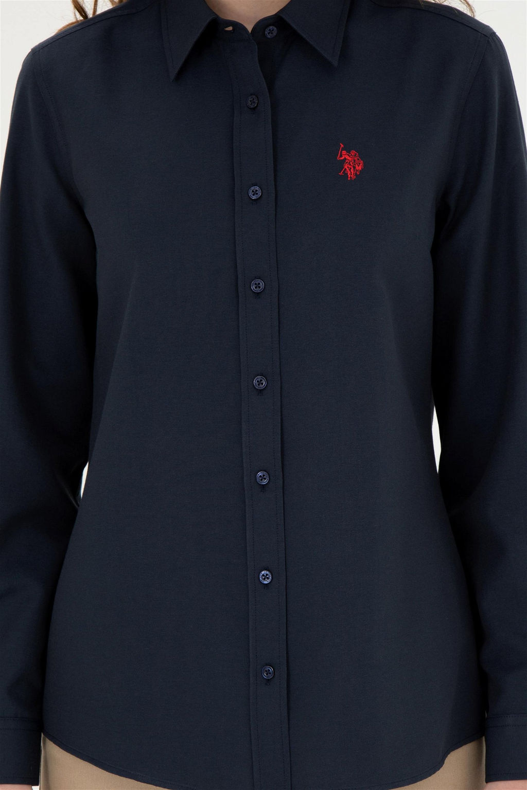 Женская базовая рубашка темно-синего цвета с длинным рукавом - U.s. polo assn фото 6