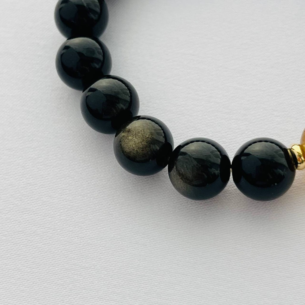 Браслет из золотистого Обсидиана с Цитрином 16,5 см