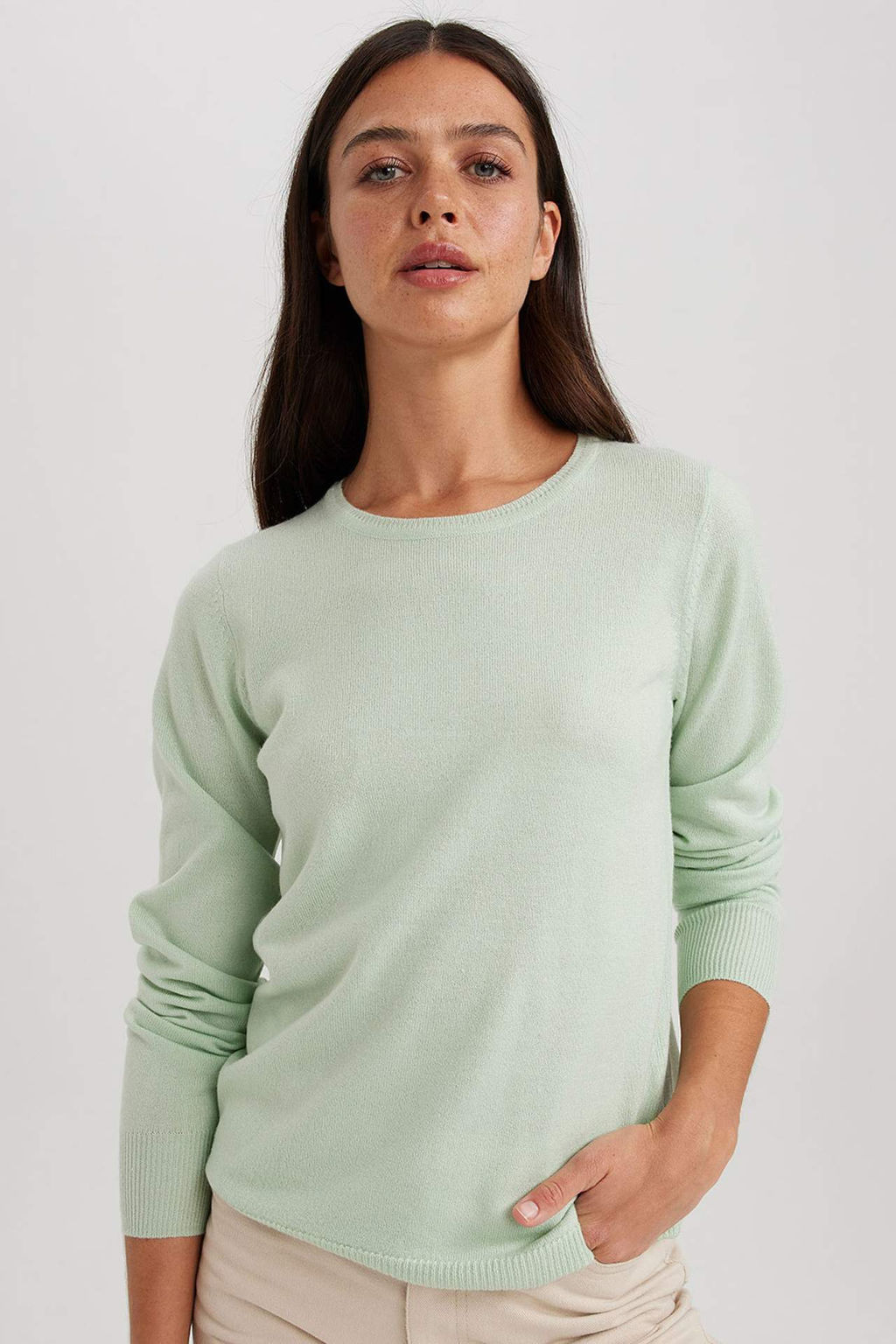 Regular Fit Bisiklet Yaka Yumusak Dokulu Basic Duz Triko Kazak - Defacto фото 7