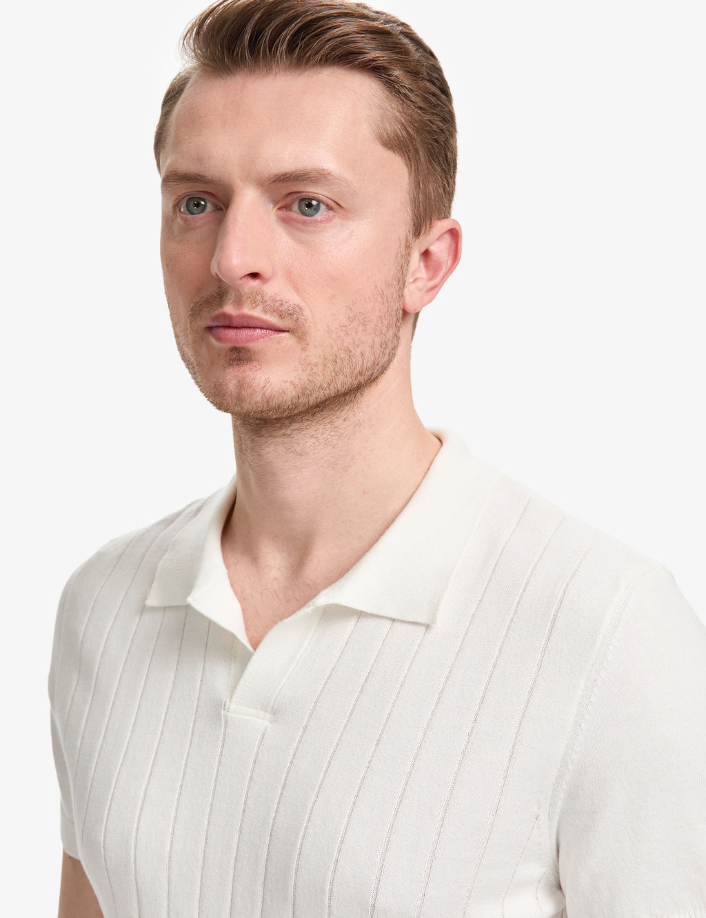 Ekru Slim Fit %100 Pamuk Apa_ Yaka Triko Ti__rt