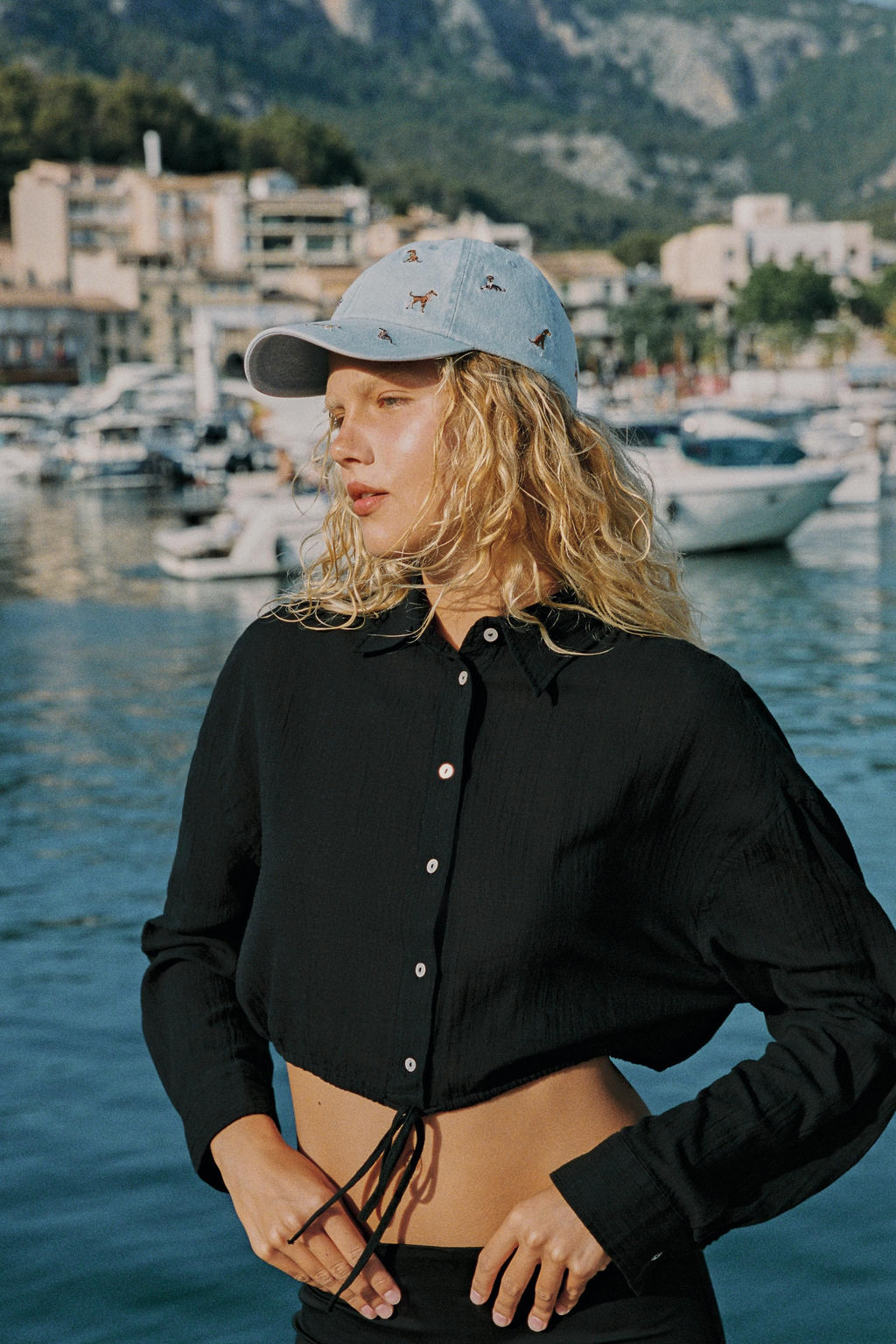 CAMISA GASA CROP CORD?N AJUSTABLE LUNARES / Negro - Zara фото 2