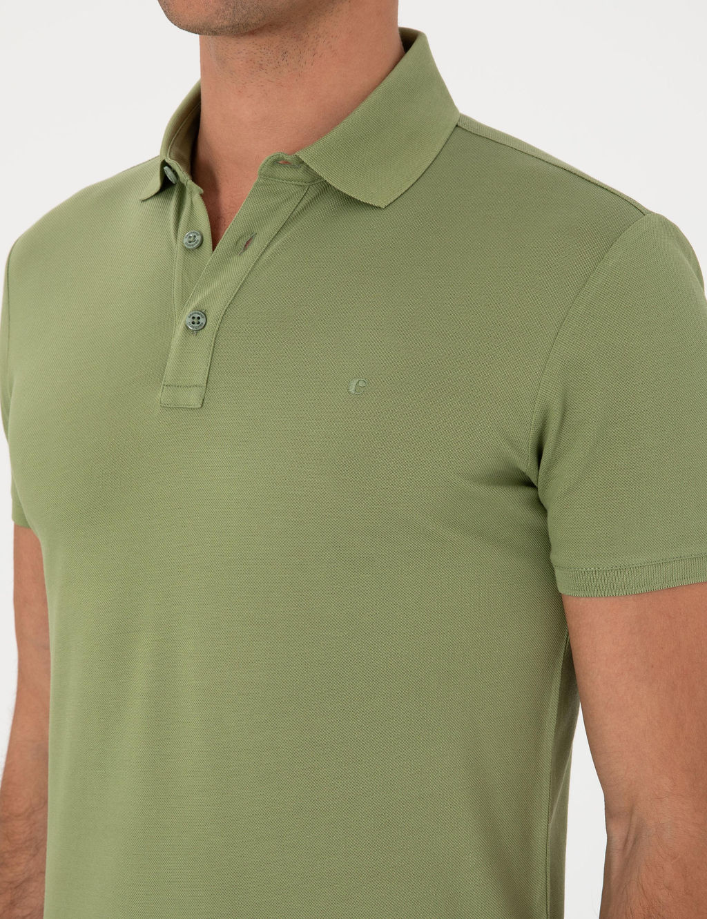 A__k Ye_il Slim Fit Polo Yaka Pamuklu Basic T-shirt - Cacharel фото 7