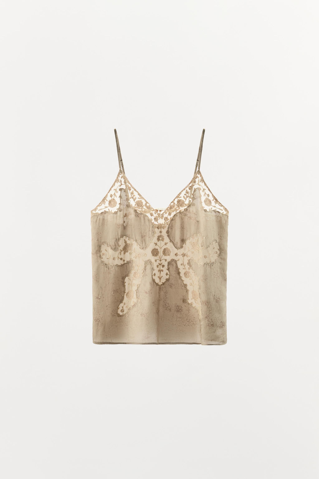TOP LENCERO BORDADOS ZW COLLECTION / Gris / Beige