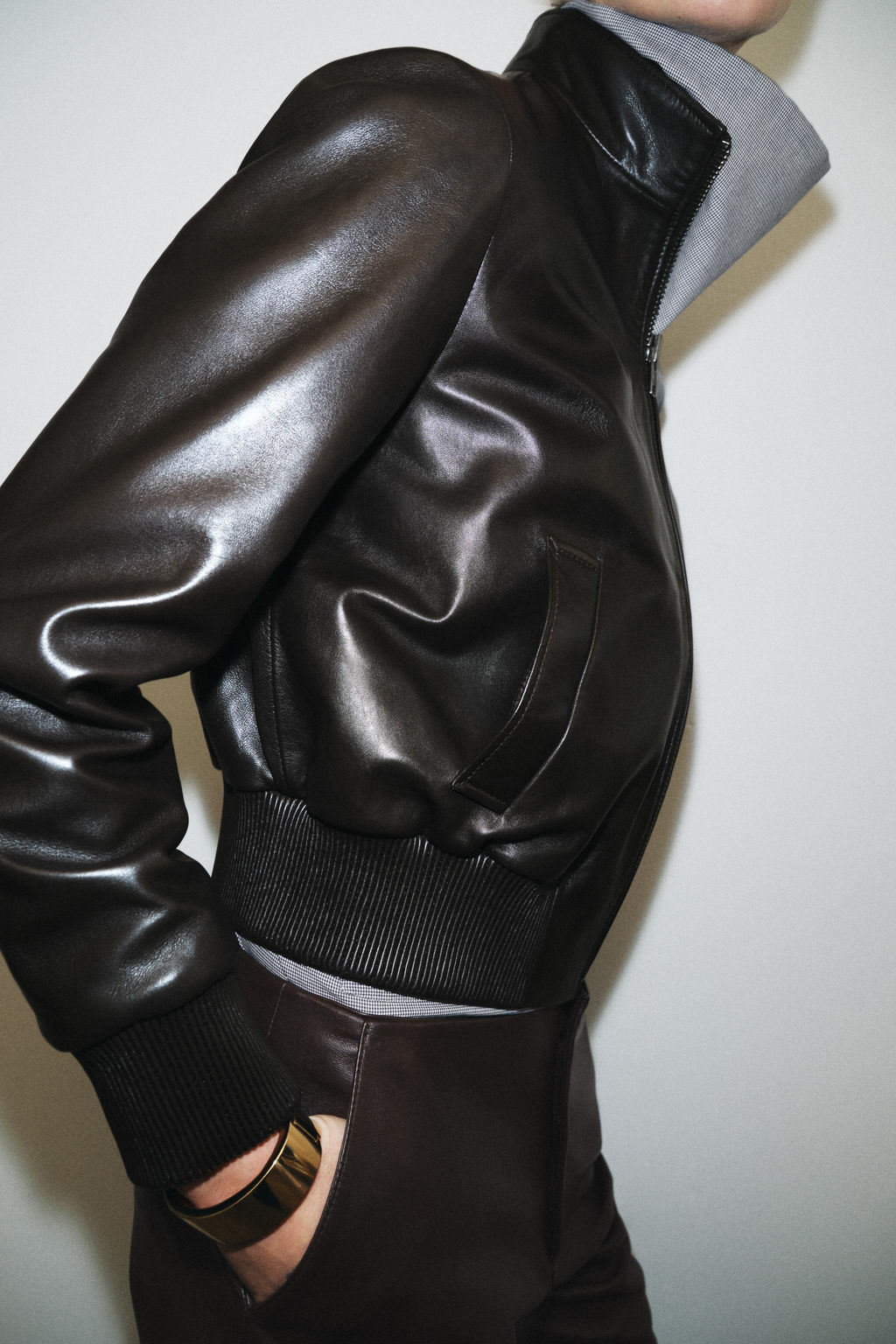 100% LEATHER BOMBER JACKET ZW COLLECTION - Zara фото 13