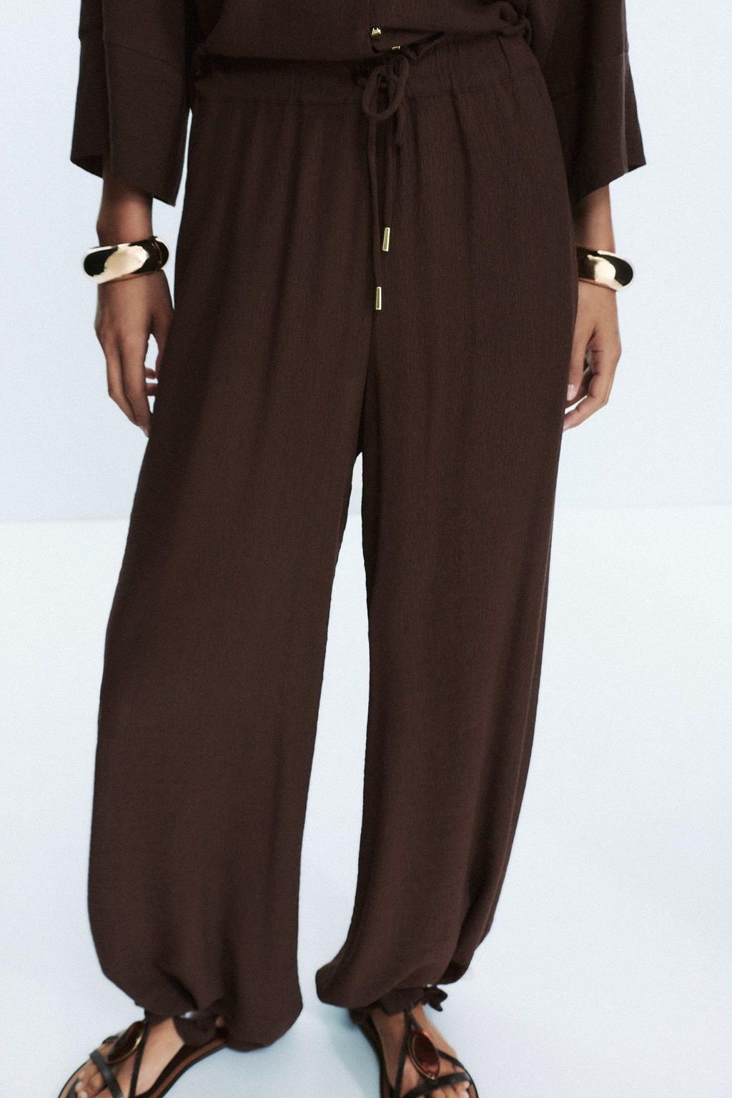 COTTON GAUZE WIDE-LEG TROUSERS - Zara фото 2