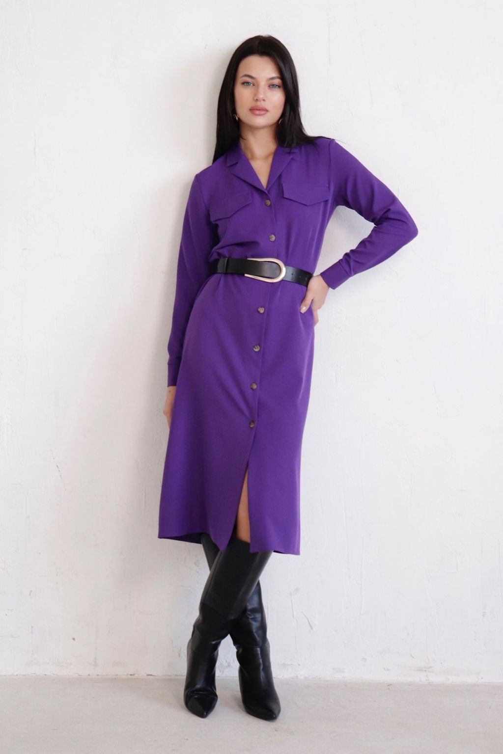 Martichelli Платье-рубашка с английским воротником фиолетовое  фото 14