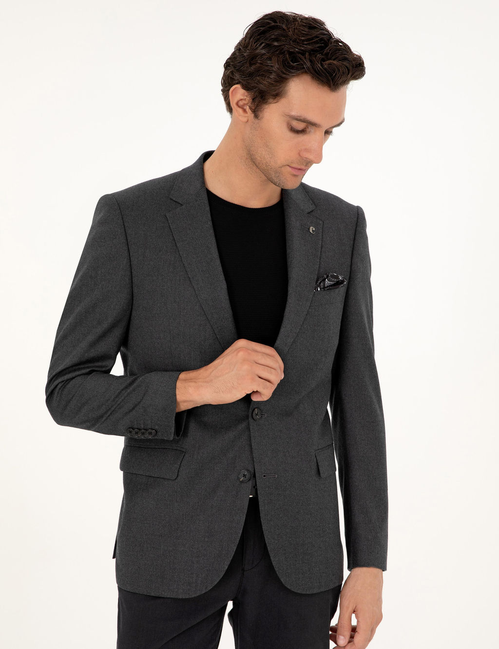 Приталенная куртка из смесовой шерсти антрацитового цвета - Cacharel фото 3