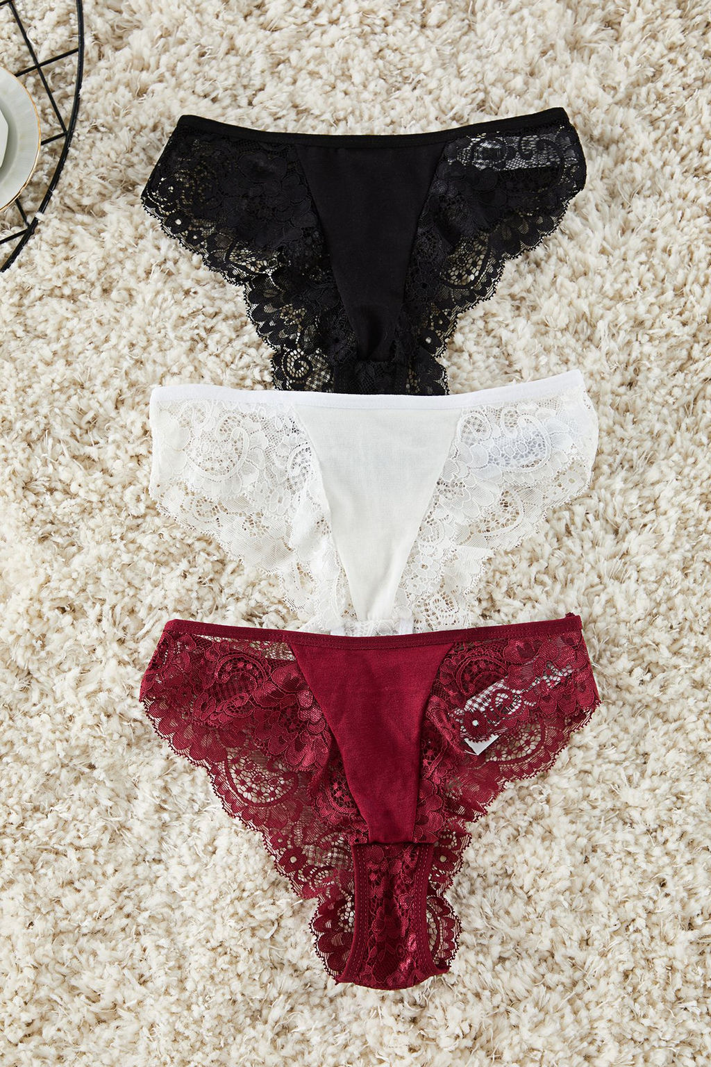 TRENDYOLMILLA Siyah-Bordo-Beyaz 3lu Paket Pamuklu Dantelli Brazilian Orme Kulot THMAW25KU00013 фото 8