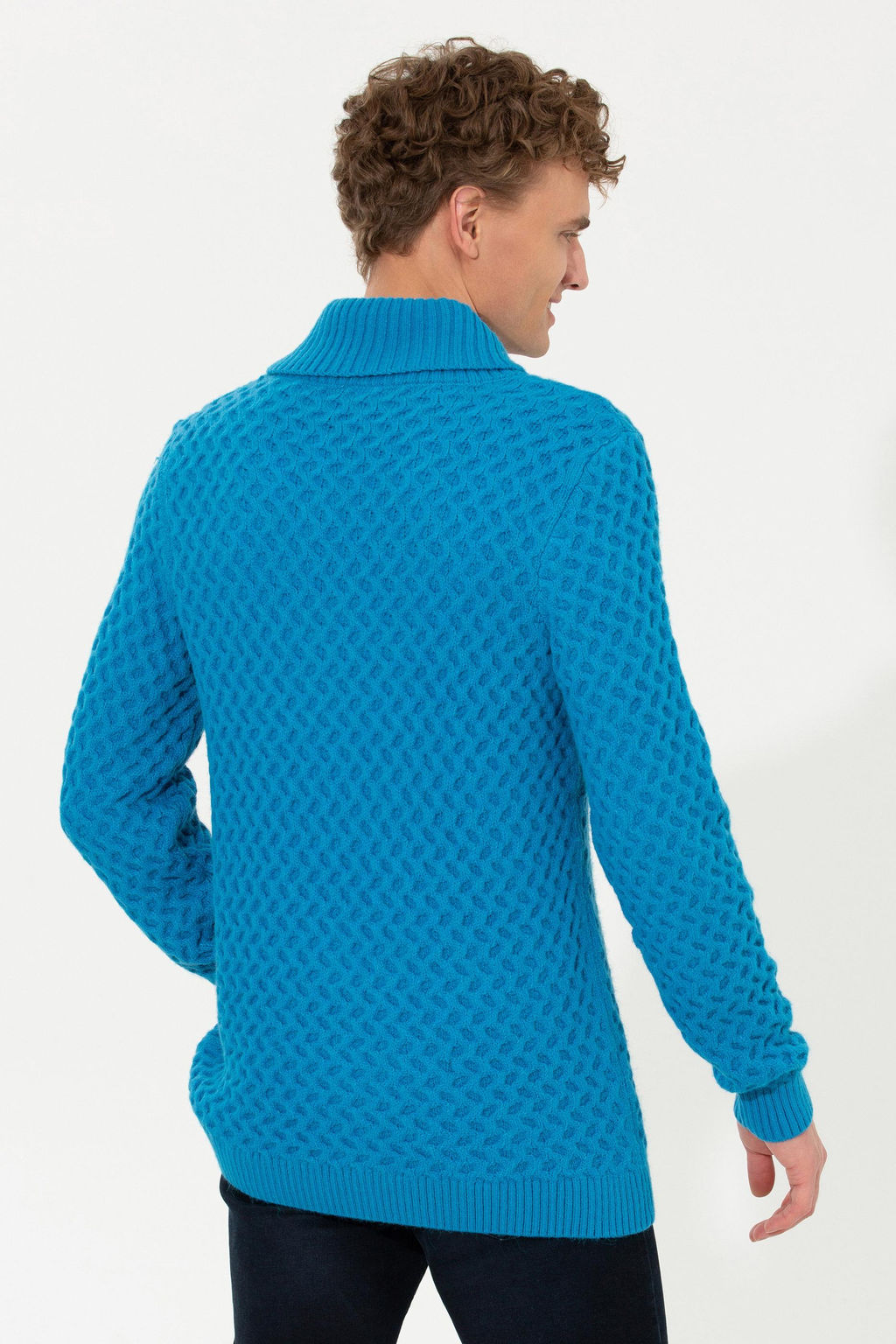 U. S. Polo Assn Мужской трикотажный свитер кобальтового меланжевого цвета с шалевым воротником - U.s. polo assn фото 5