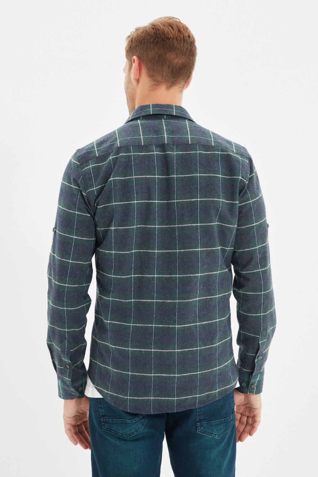 Yesil Regular Fit Apoletli K?sl?k Oduncu Kareli Gomlek TMNAW22GO0359